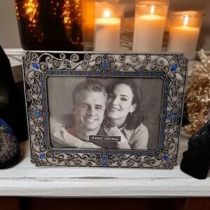 Picture Frame Ornate Metal Jewels Rhinestone Photo 4x6 Silver Tone Fairy Cottage